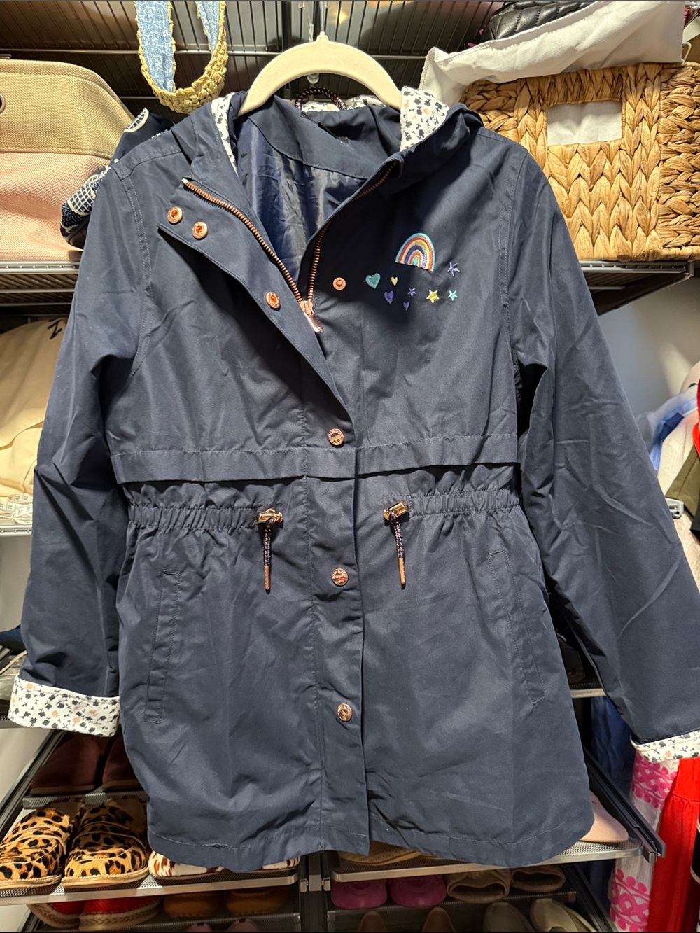 Girls' Navy Rain Jacket with Rainbow Embroidery (rokka &rolla)